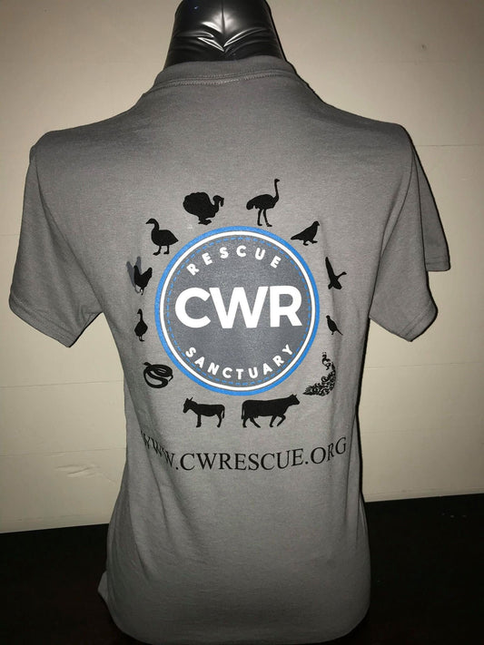 New- "Rescue, Rehab, Adopt, Repeat" Gray CWR Circle Logo T-shirt