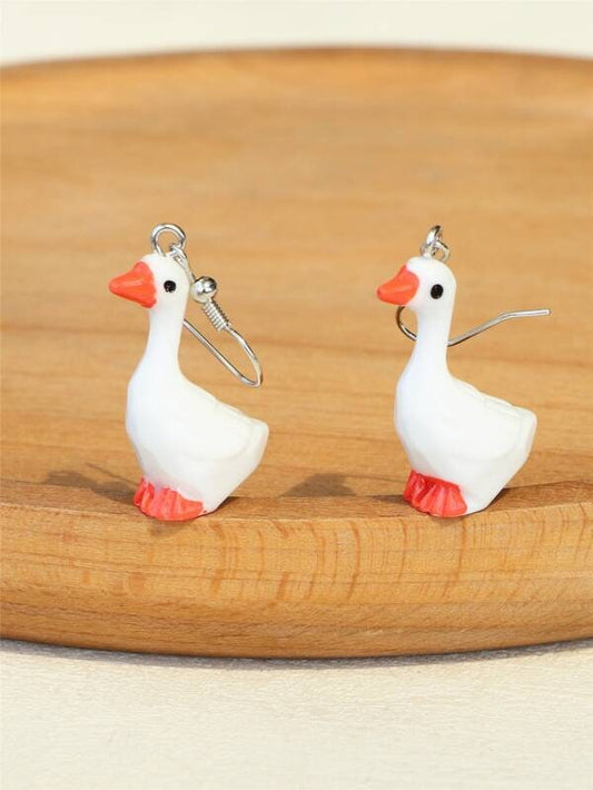 Cute Goose Figurine Dangle Earrings