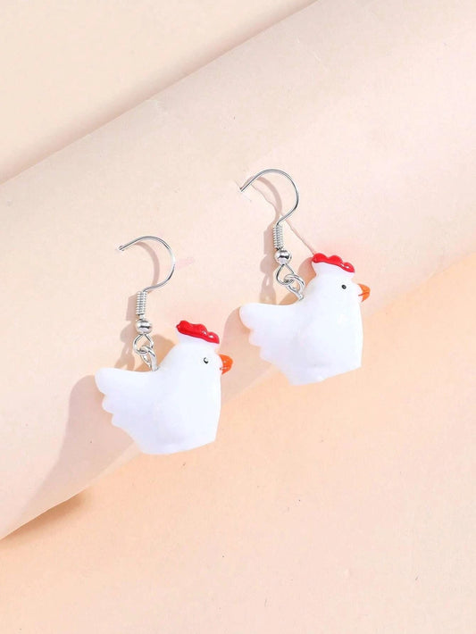Cute Chicken Figurine Dangle Earrings