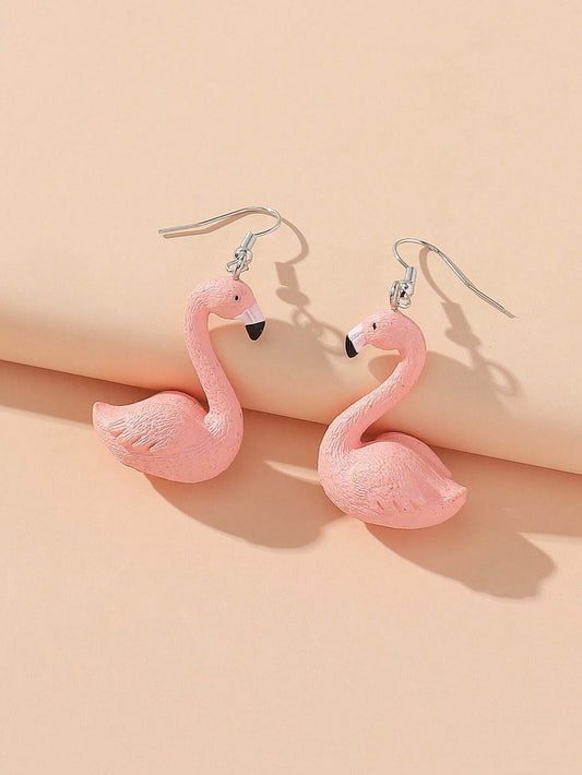 Cute Flamingo Figurine Dangle Earrings