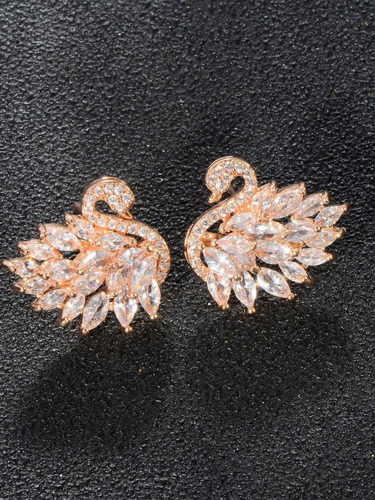 Metal Swan Earrings w/ Jewels